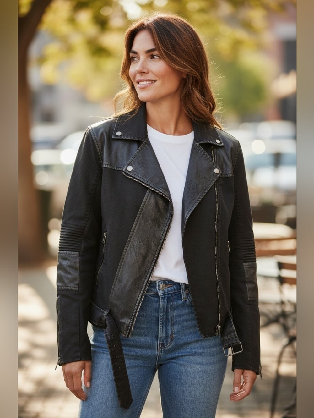 Buffalo David Bitton Black Denim &‎ Faux Leather Jacket Size XL